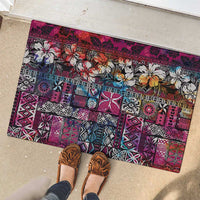 Pacific Hibiscus Tapa Tribal Vintage Rubber Doormat Pink Motif LT9 - Polynesian Pride