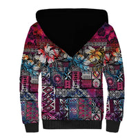 Pacific Hibiscus Tapa Tribal Vintage Sherpa Hoodie Pink Motif LT9 - Polynesian Pride