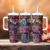 Pacific Hibiscus Tapa Tribal Vintage Tumbler With Handle Pink Motif LT9 - Polynesian Pride