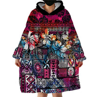 Pacific Hibiscus Tapa Tribal Vintage Wearable Blanket Hoodie Pink Motif LT9 - Polynesian Pride
