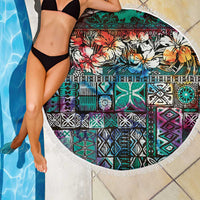 Pacific Hibiscus Tapa Tribal Vintage Beach Blanket Turquoise Motif LT9 - Polynesian Pride