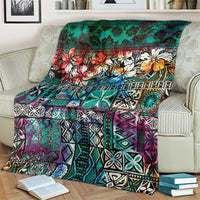 Pacific Hibiscus Tapa Tribal Vintage Blanket Turquoise Motif LT9 - Polynesian Pride