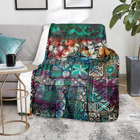 Pacific Hibiscus Tapa Tribal Vintage Blanket Turquoise Motif LT9 - Polynesian Pride