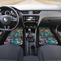 Pacific Hibiscus Tapa Tribal Vintage Car Mats Turquoise Motif LT9 Set 2pcs - Front Turquoise - Polynesian Pride