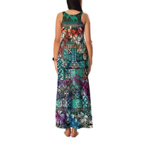 Pacific Hibiscus Tapa Tribal Vintage Family Matching Tank Maxi Dress and Hawaiian Shirt Turquoise Motif