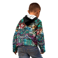 Pacific Hibiscus Tapa Tribal Vintage Kid Hoodie Turquoise Motif