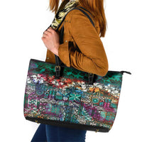 Pacific Hibiscus Tapa Tribal Vintage Leather Tote Bag Turquoise Motif LT9 Turquoise - Polynesian Pride