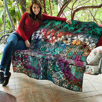 Pacific Hibiscus Tapa Tribal Vintage Quilt Turquoise Motif