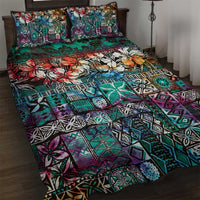 Pacific Hibiscus Tapa Tribal Vintage Quilt Bed Set Turquoise Motif LT9 Turquoise - Polynesian Pride