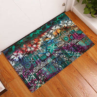 Pacific Hibiscus Tapa Tribal Vintage Rubber Doormat Turquoise Motif LT9 - Polynesian Pride