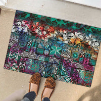 Pacific Hibiscus Tapa Tribal Vintage Rubber Doormat Turquoise Motif LT9 - Polynesian Pride