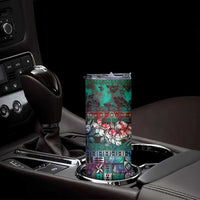Pacific Hibiscus Tapa Tribal Vintage Skinny Tumbler Turquoise Motif