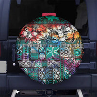 Pacific Hibiscus Tapa Tribal Vintage Spare Tire Cover Turquoise Motif LT9 - Polynesian Pride