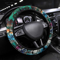 Pacific Hibiscus Tapa Tribal Vintage Steering Wheel Cover Turquoise Motif LT9 Universal Fit Turquoise - Polynesian Pride