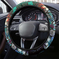 Pacific Hibiscus Tapa Tribal Vintage Steering Wheel Cover Turquoise Motif LT9 - Polynesian Pride