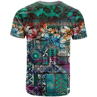 Pacific Hibiscus Tapa Tribal Vintage T Shirt Turquoise Motif LT9 - Polynesian Pride