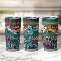 Pacific Hibiscus Tapa Tribal Vintage Tumbler Cup Turquoise Motif LT9 - Polynesian Pride