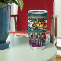 Pacific Hibiscus Tapa Tribal Vintage Tumbler Cup Turquoise Motif LT9 - Polynesian Pride