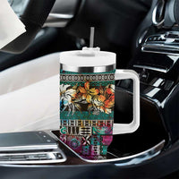Pacific Hibiscus Tapa Tribal Vintage Tumbler With Handle Turquoise Motif LT9 - Polynesian Pride