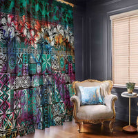 Pacific Hibiscus Tapa Tribal Vintage Window Curtain Turquoise Motif LT9 - Polynesian Pride
