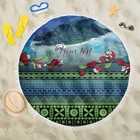 Personalised Fiji Viti Levu Beach Blanket Tagimoucia and Tapa Tribal Pattern LT9 One Size 150cm Blue - Polynesian Pride