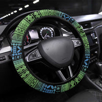 Fiji Viti Levu Steering Wheel Cover Tagimoucia and Tapa Tribal Pattern LT9 Universal Fit Blue - Polynesian Pride