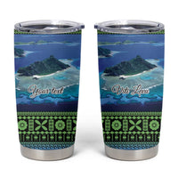 Personalised Fiji Viti Levu Tumbler Cup Tagimoucia and Tapa Tribal Pattern LT9 Blue - Polynesian Pride