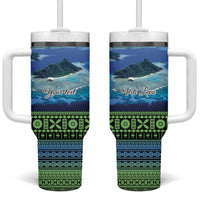 Personalised Fiji Viti Levu Tumbler With Handle Tagimoucia and Tapa Tribal Pattern LT9 One Size: 40 oz Blue - Polynesian Pride