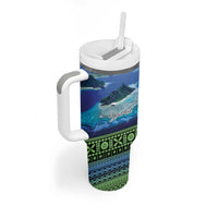 Personalised Fiji Viti Levu Tumbler With Handle Tagimoucia and Tapa Tribal Pattern LT9 - Polynesian Pride