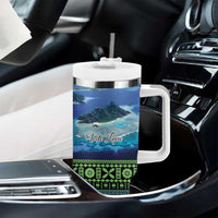 Personalised Fiji Viti Levu Tumbler With Handle Tagimoucia and Tapa Tribal Pattern LT9 - Polynesian Pride
