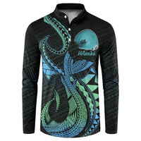 Personalised Hawaii Kure Atoll Button Sweatshirt Holaniku Coral Reef with Polynesian Tribal LT9 Blue - Polynesian Pride