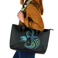 Personalised Hawaii Kure Atoll Leather Tote Bag Holaniku Coral Reef with Polynesian Tribal LT9 Blue - Polynesian Pride