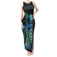 Personalised Hawaii Kure Atoll Tank Maxi Dress Holaniku Coral Reef with Polynesian Tribal LT9 Women Blue - Polynesian Pride