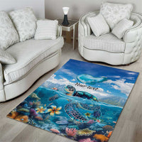 Personalised Palau Kayangel Atoll Area Rug Turtle With Coral Reef Under Water