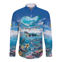 Personalised Palau Kayangel Atoll Long Sleeve Button Shirt Turtle With Coral Reef Under Water