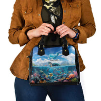 Personalised Palau Kayangel Atoll Shoulder Handbag Turtle With Coral Reef Under Water