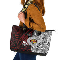 Personalised Tonga Constitution Day 1875 Leather Tote Bag Polynesian Tribal Tattoo LT9 Red - Polynesian Pride
