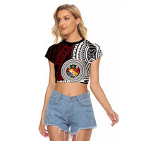 Personalised Tonga Constitution Day 1875 Raglan Cropped T Shirt Polynesian Tribal Tattoo LT9 Female Red - Polynesian Pride
