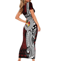 Personalised Tonga Constitution Day 1875 Short Sleeve Bodycon Dress Polynesian Tribal Tattoo LT9 - Polynesian Pride