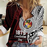 Personalised Tonga Constitution Day 1875 Women Casual Shirt Polynesian Tribal Tattoo
