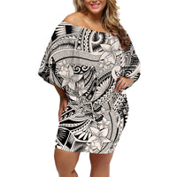 Polynesia Family Matching Off Shoulder Short Dress and Hawaiian Shirt Tribal Polynesian Spirit With Beige Pacific Flowers LT9 - Polynesian Pride