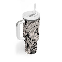 Beige Pacific Flowers Tribal Polynesian Spirit Tumbler With Handle LT9 - Polynesian Pride