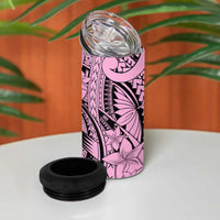 Pink Pacific Flowers Tribal Polynesian Spirit 4 in 1 Can Cooler Tumbler