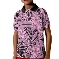Polynesia Kid Polo Shirt Tribal Polynesian Spirit With Pink Pacific Flowers LT9 Kid Pink - Polynesian Pride
