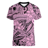 Polynesia Women V Neck T Shirt Tribal Polynesian Spirit With Pink Pacific Flowers LT9 Female Pink - Polynesian Pride