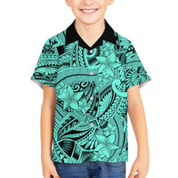 Polynesia Kid Hawaiian Shirt Tribal Polynesian Spirit With Teal Pacific Flowers LT9 Kid Teal - Polynesian Pride
