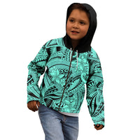 Polynesia Kid Hoodie Tribal Polynesian Spirit With Teal Pacific Flowers LT9 - Polynesian Pride