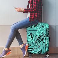 Polynesia Luggage Cover Tribal Polynesian Spirit With Teal Pacific Flowers LT9 - Polynesian Pride