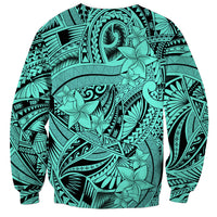 Polynesia Sweatshirt Tribal Polynesian Spirit With Teal Pacific Flowers LT9 - Polynesian Pride