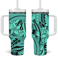 Teal Pacific Flowers Tribal Polynesian Spirit Tumbler With Handle LT9 One Size: 40 oz Teal - Polynesian Pride